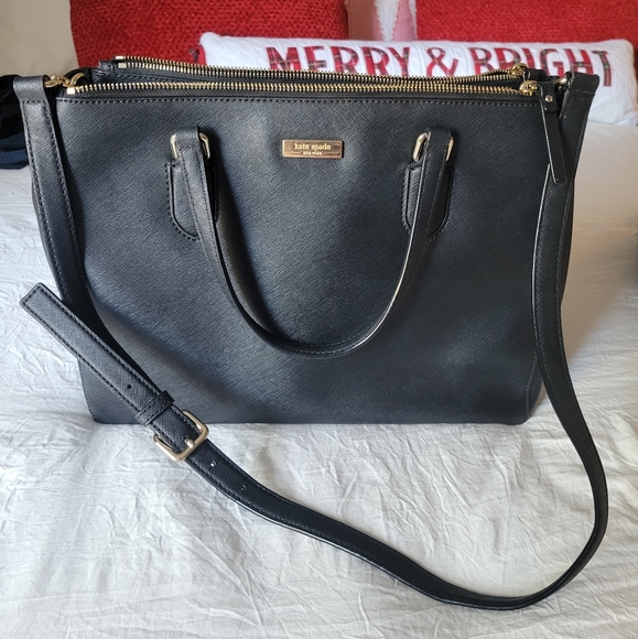 kate spade Handbags - Kate Spade Laurel Way black leather tote and strap handbag purse like new